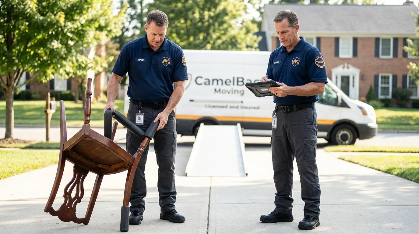 Movers inspecting furniture for damage prevention before loading in Kodiak, AK