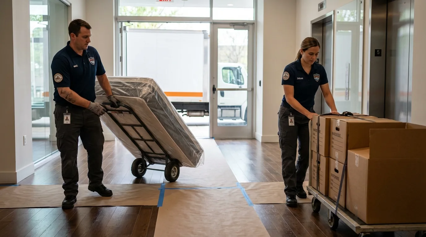 Professional apartment movers loading elevator in Kodiak, AK
